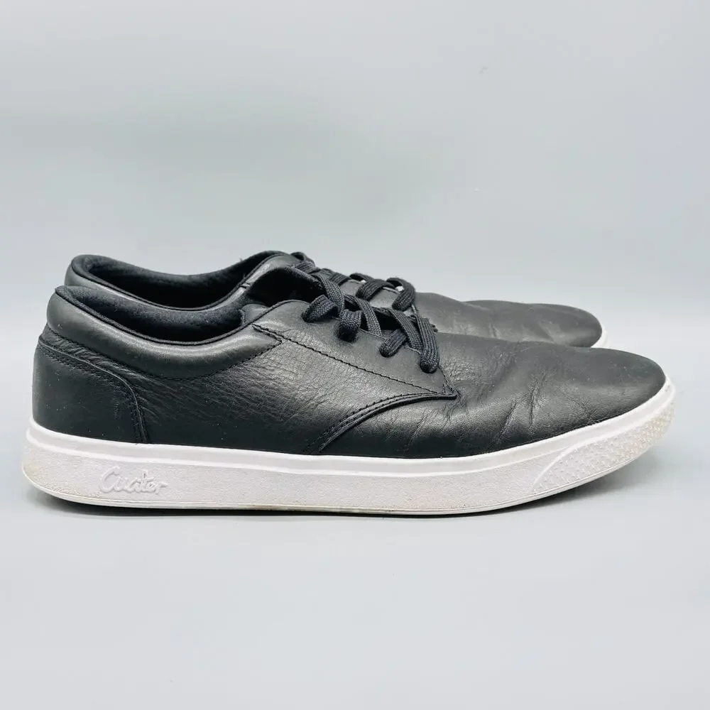 Cuater Shoes Mens 11 Black Leather Low Top Casual Lace Up Spikeless Golf Sneaker